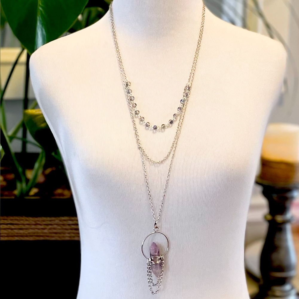 Handmade Scandinavian Necklace with Purple Amethyst wire wrapped Pendant
